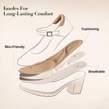 Wide Fit Women's Chunky Low Block Heels Mary Jane Closed  Round Toe Work Pumps Comfortable Elegant Dress Wedding Shoes - 白色 - 查看 5