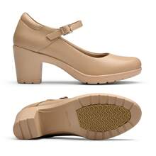 Wide Fit Women's Chunky Low Block Heels Mary Jane Closed  Round Toe Work Pumps Comfortable Elegant Dress Wedding Shoes - 杏色 - 查看 7