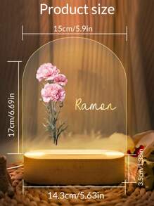 1/2 Pcs Personalized Name Arch Acrylic Night Light With Wooden Base, Custom Name Plaque With Flowers, Customized Light Up Pattern Frame