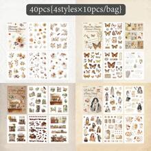 40Sheets/Bag Sticker Book Combination, Collection Gentle Series, Retro Warm Coffee Theme Stickers, Two Different Materials, Scrapbook Supplies, Decorative Notebook Photo Frame Phone Case Water Cup Garbage Magazine Stationery Box DIY Personalized Stickers