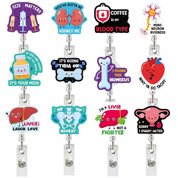 1pc Medical Series Badge, Pill Bottle, Syringe, Blood Bag, Retractable Card Holder, Swivel Alligator Clip, Easy Pull Clasp,School Supplies,Back To School