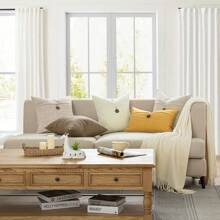 1 件纯色靠垫套（无填充物），亚麻纽扣沙发枕套，家居装饰