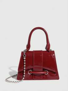 1pc Girl's Solid Color PU Leather Mini Square Shoulder Bag, Metal Chain Strap Crossbody Purse, Casual Handbag Suitable For Girls, Students, School, And Daily Outings