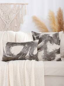 Miater 1pc Faux Silk & Metallic Gold Geometric Jacquard Pillow Cover
