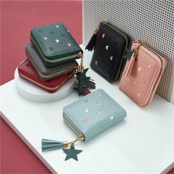 1PC Women Small Wallet Ladies Mini Tassel Wallet Cute Girl Short Zipper Lovely Pu Leather Coin Purse Female Hand Wallet Purse For Women Wallet Mini Wallet Purse Wallet