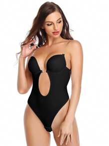 Backless Women Shapewear Bodysuit Built-In Bra U Plunge Tummy Control Slimming Body Shaper Thong Corset Lingerie Underwear Invisible Bras Sexy Deep V Push Up Under Wedding Dress - màu đen - Xem 8