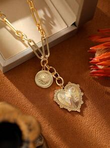 1pc Mother's Day Love You Heart Letter Pendant Necklace For Ladies, Fashion High-End Gift Suitable For Holiday, Birthday, Banquet, Wedding, Or Daily Wear