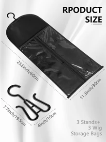 6 件装假发袋接发架假发收纳架可装多个假发接发衣架接发收纳袋假发收纳盒可装多个假发 - 黑色 - 查看 8