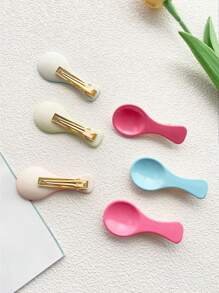 6 件/套女士勺形发夹组合，休闲可爱多巴胺创意清新时尚锌合金和树脂材料新品彩色光泽发夹配件适合日常通勤化妆，侧刘海夹前刘海夹发饰 - 彩色 - 查看 3