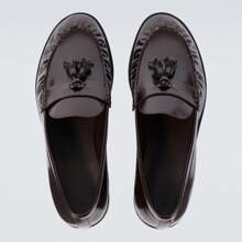 Penny Loafers For Women Casual Slip On Chunky Tassel Loafers Comfortable Office Dress Shoes - 棕色 - 查看 5