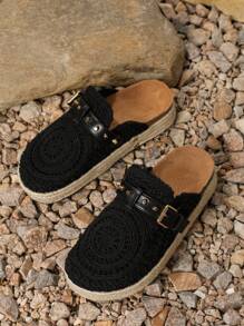 2025新款厚底编织穆勒鞋，一脚蹬复古波西米亚风沙滩凉鞋，女士度假渔夫鞋