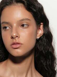 S925 纯银镀金闪亮水钻耳环，迷你环状耳环，百搭男女通用设计，防过敏，适合男士和女士