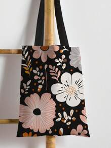 1 Stück Blumen Muster Handtasche, Schultertasche mit großer Kapazität, Damen Lässig Tragetasche, Segeltuch Tasche für Arbeit, Schule, Einkaufen