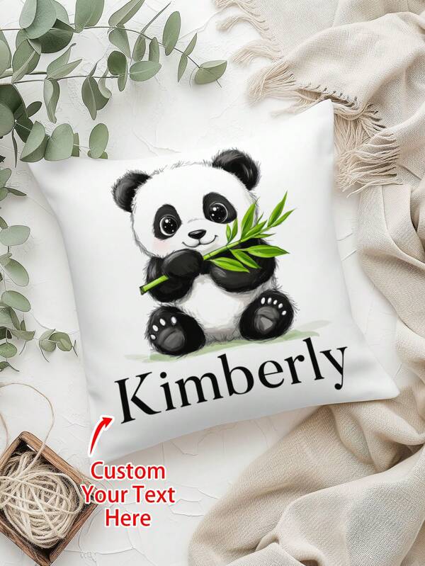 1 pieza Funda de cojín personalizada con gráfico de panda y bambú impreso, diseño idéntico por ambos lados, funda de cojín personalizada como regalo de boda para parejas, regalo de cumpleaños, regalo para mejor amigo/a, regalo para mamá/papá