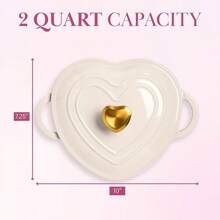 Local Warehouse Paris Hilton Enameled Cast Iron Dutch Oven Heart-Shaped Pot With Lid, Dual Handles, Works On All Stovetops, Oven Safe To 500 ° F, 2-Quart, Pink - 奶油 - 查看 3