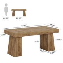 LITTLE TREE 55 Inches Executive Desk, Mid-Century Modern Home Office Desk With Double Trapezoid Base, Wood Computer Desk Business Workstation Desk Small Conference Table, Brown