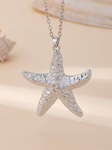Tropiscape 1 pieza Collar con colgante de estrella de mar de moda, estilo europeo y americano, vibraciones de vacaciones, relajación en la playa, otoño, Navidad, invierno, regalos de Navidad