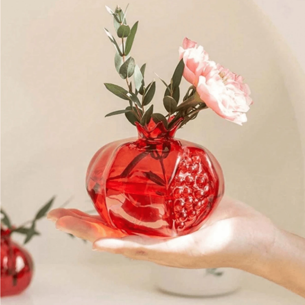 1pc Artistic Decorative Glass Vase, Pomegranate Shaped Round Vase, Elegant Home Decor Centerpiece Gifts Birthday Graduation