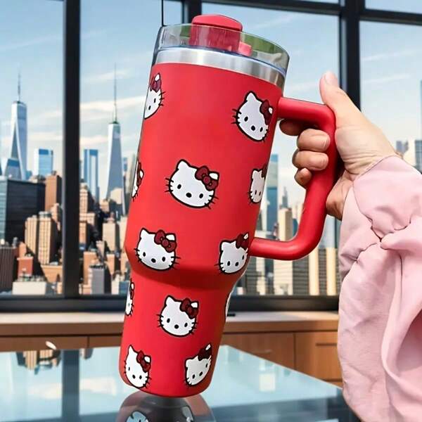 Sanrio Tazza termica isolata Sanrio Hello Kitty da 30oz/40oz in acciaio inossidabile 304, tazza da viaggio calda/fredda con coperchio a tenuta stagna e cannuccia, regalo perfetto per la festa della mamma e accessori essenziali per il ritorno a scuola (articolo da bere kawaii anime per donne/studenti)