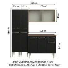 Cocina integral completa modular Madesa Emilly 169cm color marrón y negro 10 con gabinetes y alacena diseño moderno muebles de cocina equipada para hogar - Marrón y negro - Ver 3