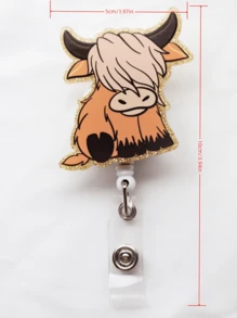 1 件棕色西部复古向日葵牦牛公牛头牛护士伸缩徽章卷轴带夹闪闪发光亚克力徽章卷轴礼物送给牛工人的小礼物 - 卡其色 - 查看 8