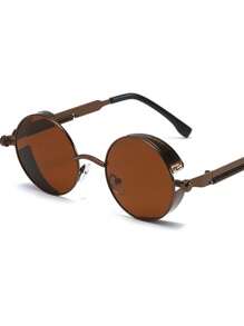 1 件女式全框圆形眼镜时尚男士金属框架眼镜弹簧装饰腿别致绿色眼镜奢华复古蒸汽朋克眼镜适合旅行和街头佩戴时尚眼镜海滩 - 彩色 - 查看 12