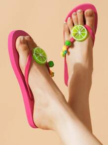 2025 Vacation Flair Fashionable Woman Flip-Flops, Lightweight & Comfortable EVA Slippers, Fruit Decorations Outdoor Shoes Ideal For Summer, Beach, Travel, Etc. - Red - View 1