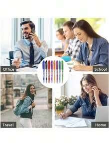 6 支按钮可擦圆珠笔，0.5 毫米混合色中性笔，办公和学校用品，圣诞节学生礼物可擦凝胶墨水圆珠笔，可填充笔，多色墨水，细笔尖带橡胶，适用于学校办公室，成人和儿童学生返校 - 彩色 - 查看 8