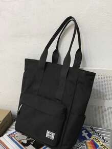 休闲男士多功能大容量手提包，用途广泛，可手提/单肩背，适合大学生、学生、教师等作为书包、购物袋、返校用品包、带拉链的托特包、书包、教师包、大容量托特包、旅行必备大容量包、旅行包、笔记本电脑包、沙滩周末包、书包、大学沙滩包、笔记本电脑包 - 黑色 - 查看 7