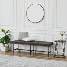 MINPINSER - Banco de zapatos para entrada, banco de extremo de cama, banco para recámara, banco de piel moderno para sala de estar, asiento de banco de entrada, banco acolchado con estante de metal