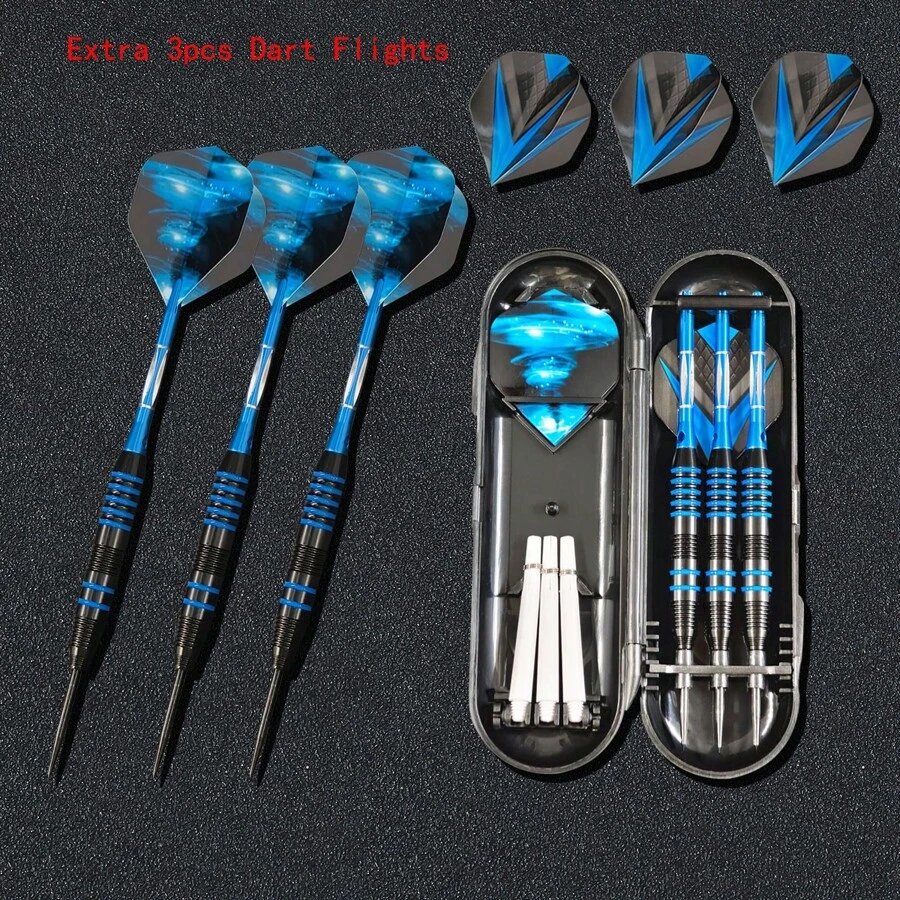 3pcs/Set 22g Professional Metal Tip Darts Set, Universal Type, Suitable For All Skill Levels, Includes Portable Bag, Spare Shafts, Spring Rings And 3 Spare Flights - Multicolor - View 1