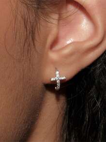 S925 纯银镀金闪亮水钻耳环，迷你环状耳环，百搭男女通用设计，防过敏，适合男士和女士