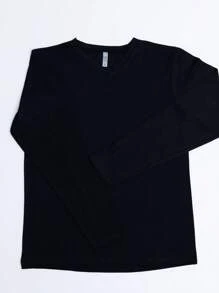 Men's Long Sleeve V-Neck Shirt 100% Cotton - 黑色 - 查看 2