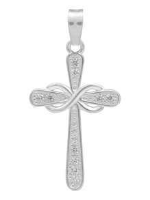 Cross Pendant Bow Zirconias Man Woman Gift Silver 925 3.1cm - 銀色 - 查看 1