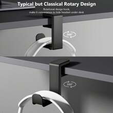 Rotatable Headphone Stand - Gaming Headset Holder, Adjustable Clip-On Music Headphone Hanger, Under Desk Earphone Hook With 360-Degree Rotation And Cable Clips, For Gaming Headset Storage And Organization