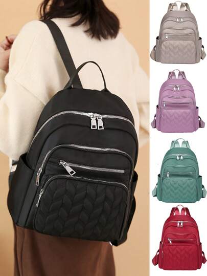 5 Colores Mochila casual de mujer con remaches decorados, mochila de almacenamiento con patrón de rombos, mochila de nailon versátil, mochila ligera, portátil, compartimento para portátil, gran capacidad, adecuada para estudiantes universitarias, universidad, secundaria, preparatoria, exterior, viajes, excursiones, primaria, oficina diaria de principiantes, regalo del Día de San Valentín