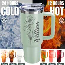 Personalized 40 Oz Tumbler With Handle Custom Tumbler With Name & Birth Flower Month, Stainless Steel Travel Coffee Mug Cup, Birthday Gifts Personalized Gifts For Women Men, Multi-Functional, Adjustable, Durable, Ornamental, Reusable, Exquisite, Adorable, High-Quality, Modern, Colorful, Cute, Comfortable, Stylish, Custom, Personalized, Unique, Ideal Gifts For Her, Boyfriend, Girlfriend, Dad, Mom, Family, Friends, Son, Daughter, Office, Tea Room, School, Home, Home Refresh, Customized Water Bottle & Cup Accessories