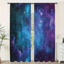 2pcs Blue Purple Galaxy Fabric Curtains Rod Pocket Outer Space Bedroom Decor Universe Fantasy Starry Sky Star Nebula Art Printed Curtain Design For Youngsters Living Room Window Drapes Home Decor(59x65in, 79x87in, 84x63in, 104x84in), Outdoor Curtains - 彩色 - 查看 6