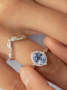 Retro Palace Style Women's Ring Fashion Leaf Inlaid Sapphire Ring, Suitable For Gifts, Daily Wear