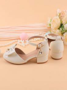 Girls White Cute Flower Girl Wedding Party Ballet Thick Heel Dress Shoes, Hook And Loop Floral Formal Pageant Dance Daily Casual Wear, Suitable For Summer All Season, Toddler/Little/Big Kid Sizes - White - View 4