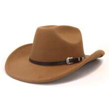 Sombrero de vaquera de poliéster para mujer, sombrero fedora negro de copa blanda estilo western, para eventos al aire libre (talla única)