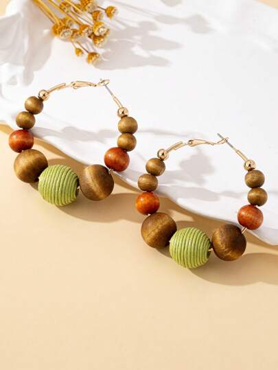 1 Pair Women Wooden Beads Earrings, Suitable For Daily Wear, Suitable For Autumn/Winter Season