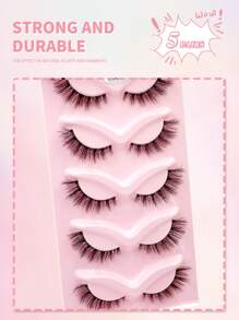 ENCHUW 5 Pairs 3D Natural False Lashes Cat Eye Eyelashes With Clear Band Soft Band Fluffy Soft Cross Manga Lashes Wispy Natural Eyelash Extension Makeup