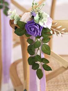 1 Set (2 Pieces) Wedding Aisle Decoration, Artificial Rose Chair Back Pollen Red, For Wedding Ceremony Church Chair Decoration, Outdoor Party Decoration With Artificial Flower Eucalyptus And Ribbon, Wedding Aisle Decoration, Wedding Seat Decoration, Party Decoration Birthday Decorations Party Decorations Bachelorette Summer Gifts Beach Back To School School Supplies Room Decor - Multicolor - View 8