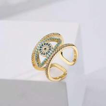 1 Stück 3A Zirkonia-eingelegt breiter Teufelsaugen-Offener Ring für Frauen, bohemian Y2K luxuriöser personalisierter modischer verstellbarer Bandring, geeignet für täglich, Lässig, Party, Urlaubsmode - Verschiedenfarbig - Übersicht 7