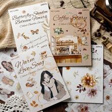 40Sheets/Bag Sticker Book Combination, Collection Gentle Series, Retro Warm Coffee Theme Stickers, Two Different Materials, Scrapbook Supplies, Decorative Notebook Photo Frame Phone Case Water Cup Garbage Magazine Stationery Box DIY Personalized Stickers