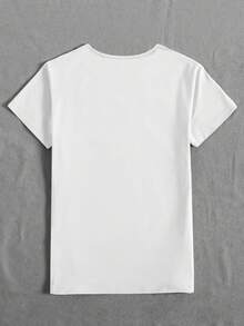 JOYY Eiffel Tower Pattern Mother's Day Blouse, Women's V-Neck Short Sleeve Elegant Printed Top, Romantic Paris Balloon Design, Casual Wear, Minimalist Outdoor Top For Spring/Summer - White - View 3