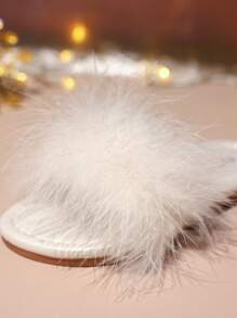 1 par de sandalias planas casuales suave con decoración de plumas, adecuadas para uso diario y actividades al aire libre, para niñas - Blanco - Ver 5