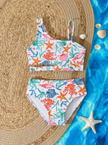 Cute Ocean Design Young Girl Bikini Set - Multicolor - View 3