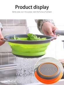 “二合一可折叠硅胶滤锅 - 食品安全可折叠滤锅篮，用于清洗蔬菜、水果和沙拉 | 耐热防滑底座（家庭厨房、露营和商业用途）” - 彩色 - 查看 4